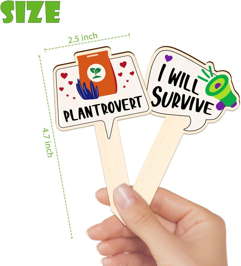 JUYRLE Funny Wooden Plant Labels - 15 Pack Tags for Succulents, Flowers, Greenery; Waterproof, Outdoor Garden Plant Markers; Perfect Gifts for Plant Lovers - Image 3